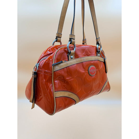 Y2K Coach Peuton Embossed Payent Orange Leather Satchel Handbag Purse