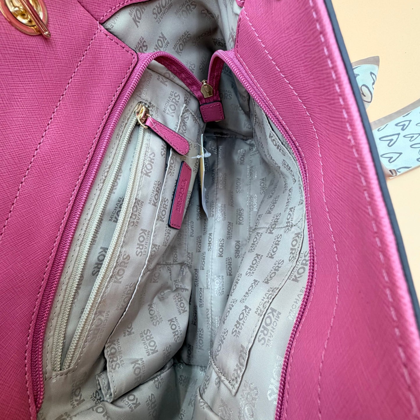 Michael Kors Jet Set Travel Large Chain Tote Tulip Pink Saffiano Leather Bag NWT