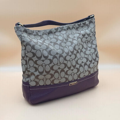 Coach Signature Jacquard Hobo Bag Khaki Purple Leather Shoulder Pursehobo bag