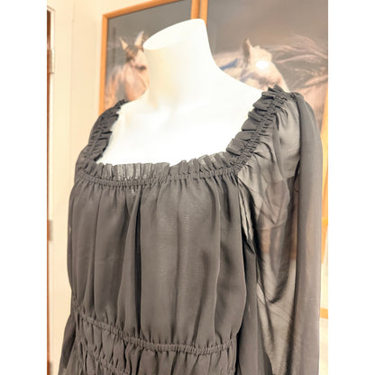 Cato Black sheer blouse with ruffled sleeves and elastic waistband, size XL   J1085-OT