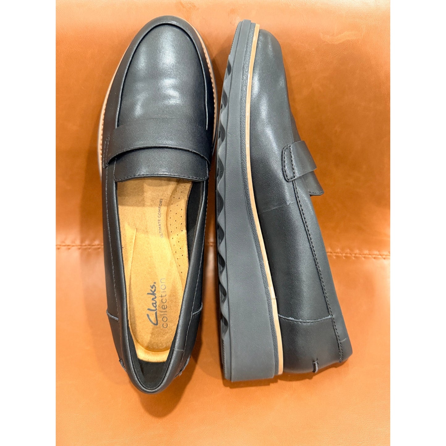 NEW CLARKS SHARON GRACIE WOMEN'S BLACK SLIP-ON LEATHER LOAFERS
