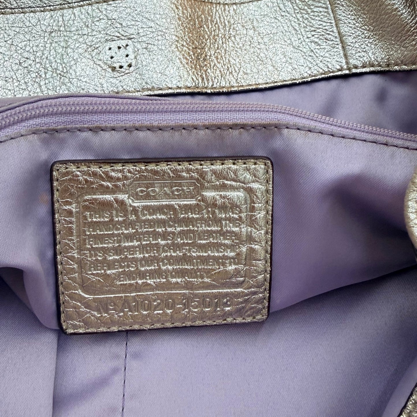 Authentic Coach Signature Metallic Silver & Khaki Canvas Tote Bag Rare Transparent Hang Tag