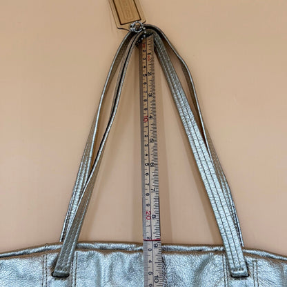 Authentic Coach Signature Metallic Silver & Khaki Canvas Tote Bag Rare Transparent Hang Tag