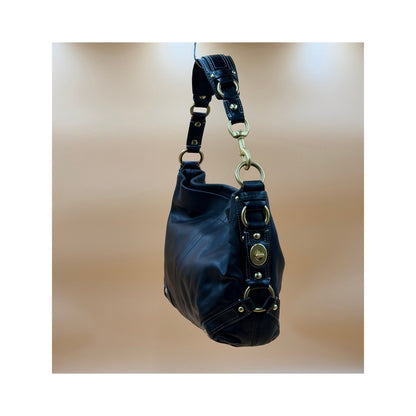 Coach Carly Black Leather Hobo Shoulder Bag Turnlock Brass Hardware Large Purse