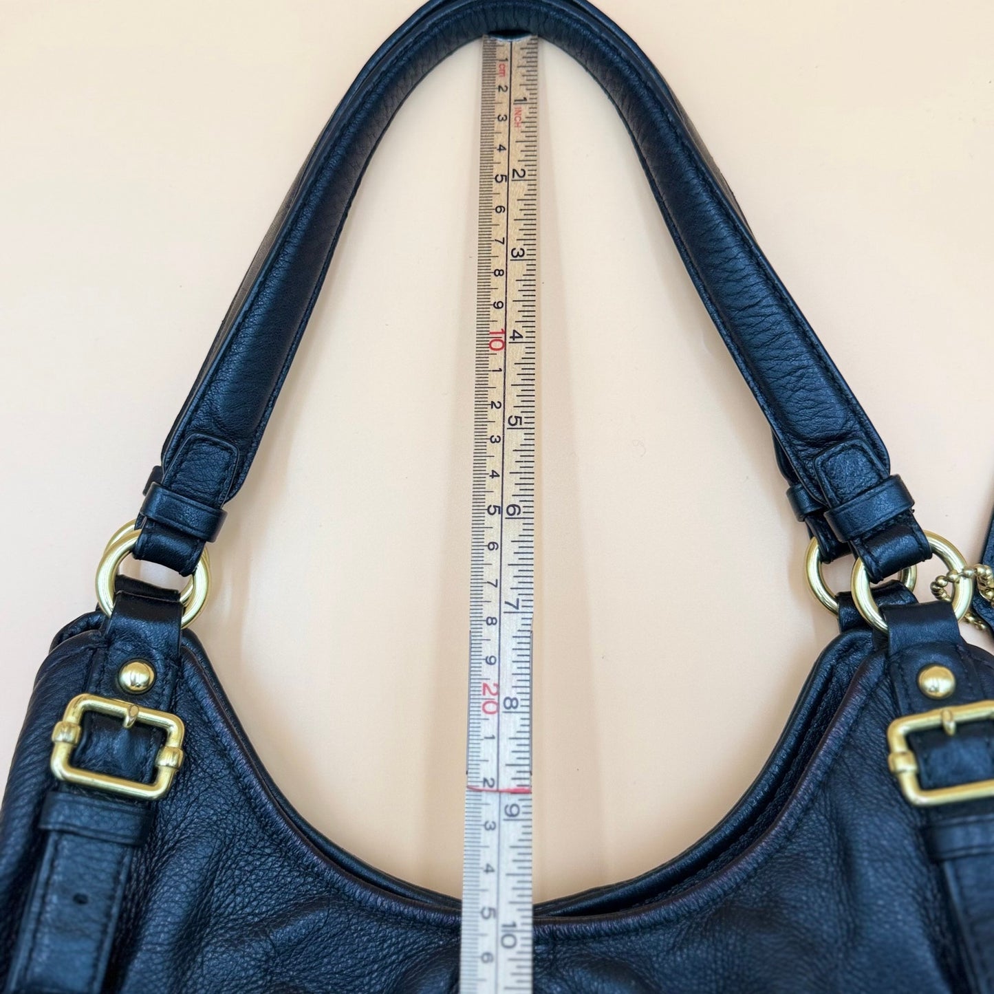Coach Madison Black Pebbled Leather Shoulder Bag Hobo Gold Hardware with COA