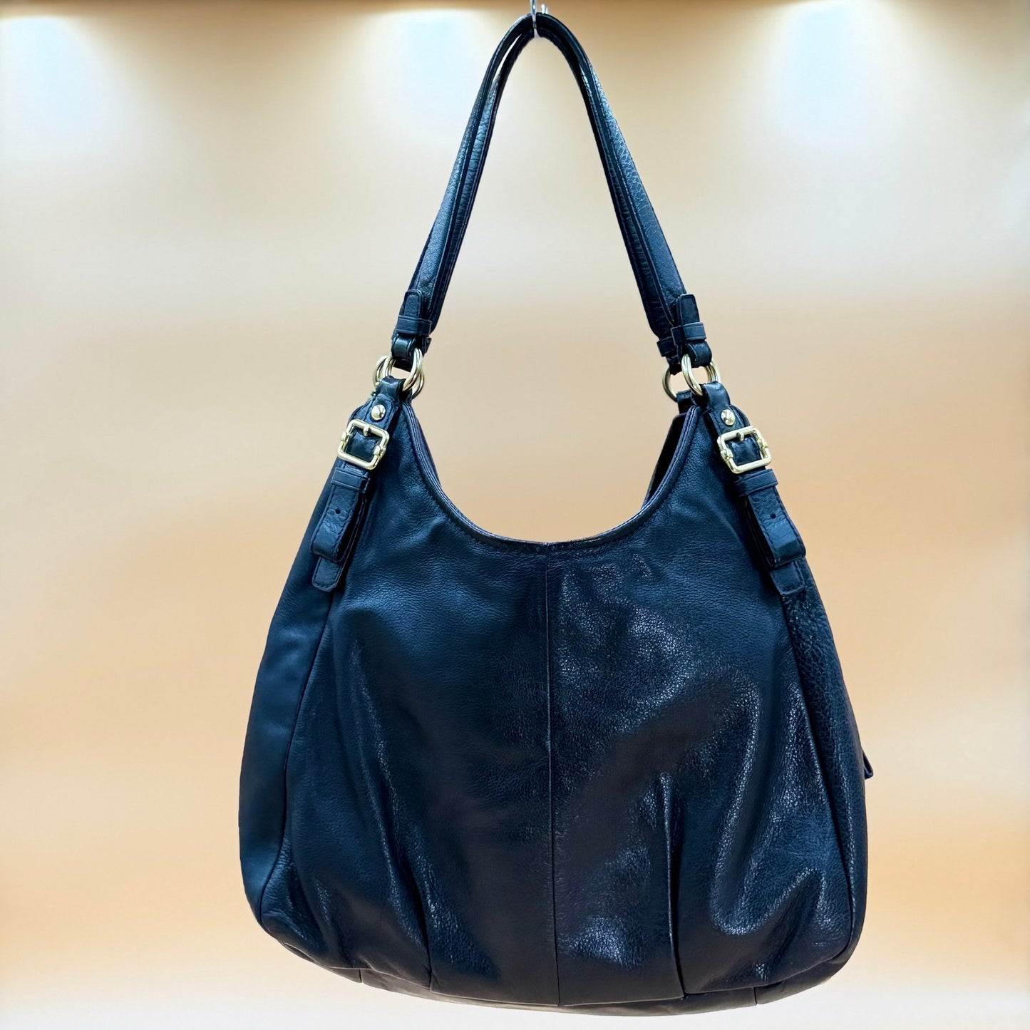 Coach Madison Black Pebbled Leather Shoulder Bag Hobo Gold Hardware with COA