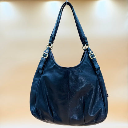 Coach Madison Black Pebbled Leather Shoulder Bag Hobo Gold Hardware with COA