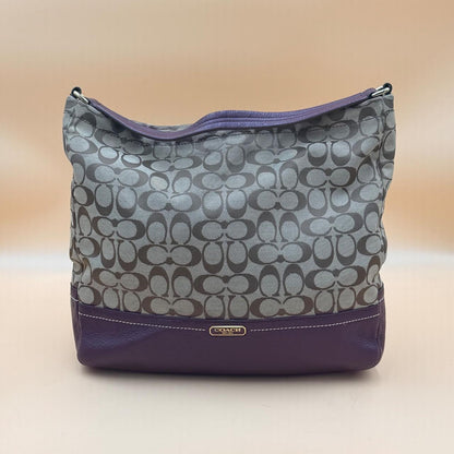 Coach Signature Jacquard Hobo Bag Khaki Purple Leather Shoulder Pursehobo bag