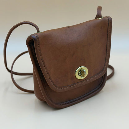 Vintage Coach Brown Glove Tanned Leather Turnlock Crossbody Bag Made in USA