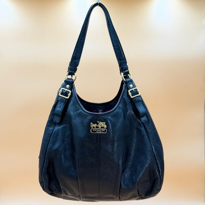 Coach Madison Black Pebbled Leather Shoulder Bag Hobo Gold Hardware with COA