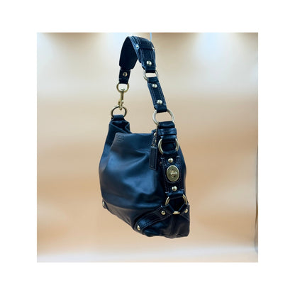 Coach Carly Black Leather Hobo Shoulder Bag Turnlock Brass Hardware Large Purse
