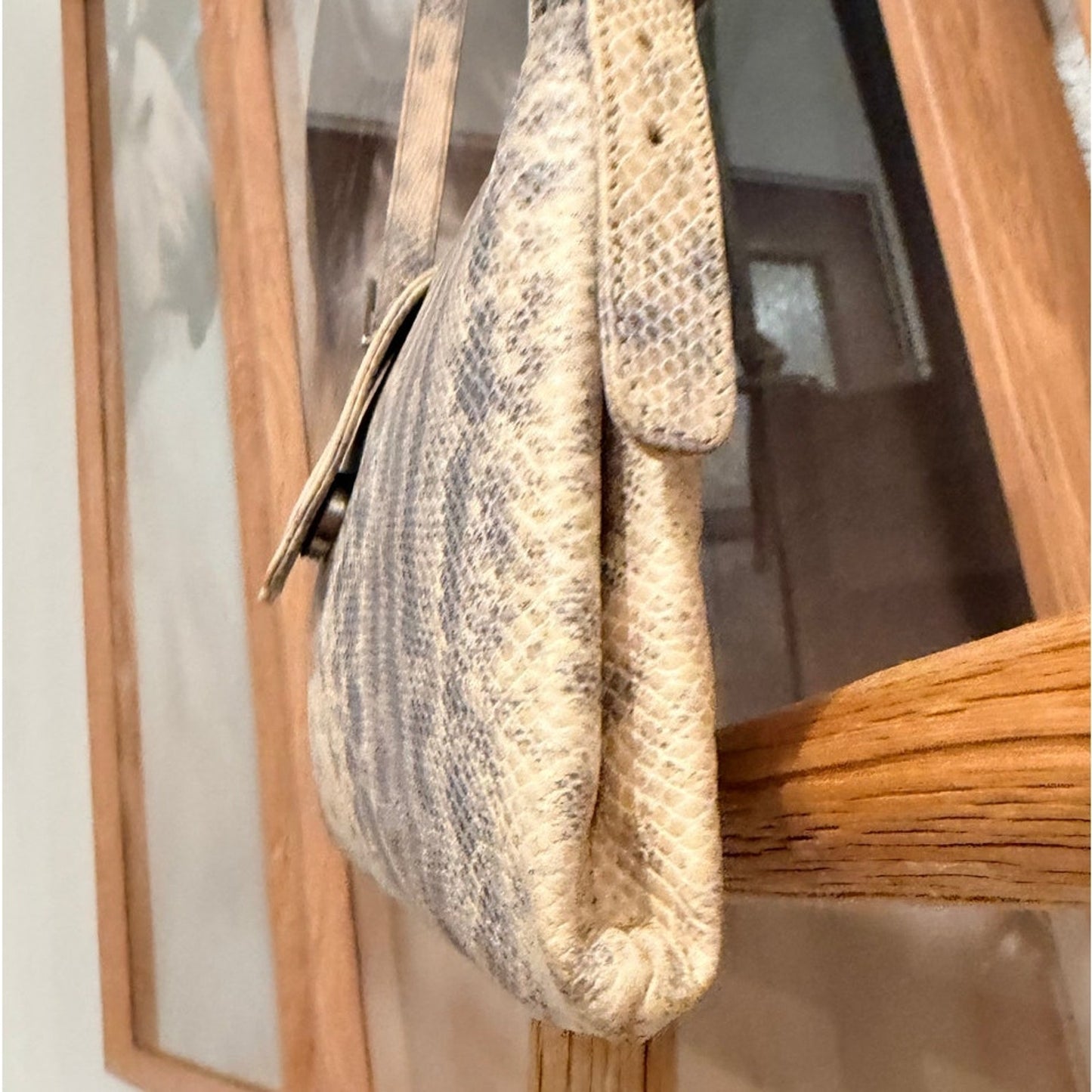 Antonio Scepi Neutral Snakeskin Shoulder Strap Clutch in Genuine Italian Leather
