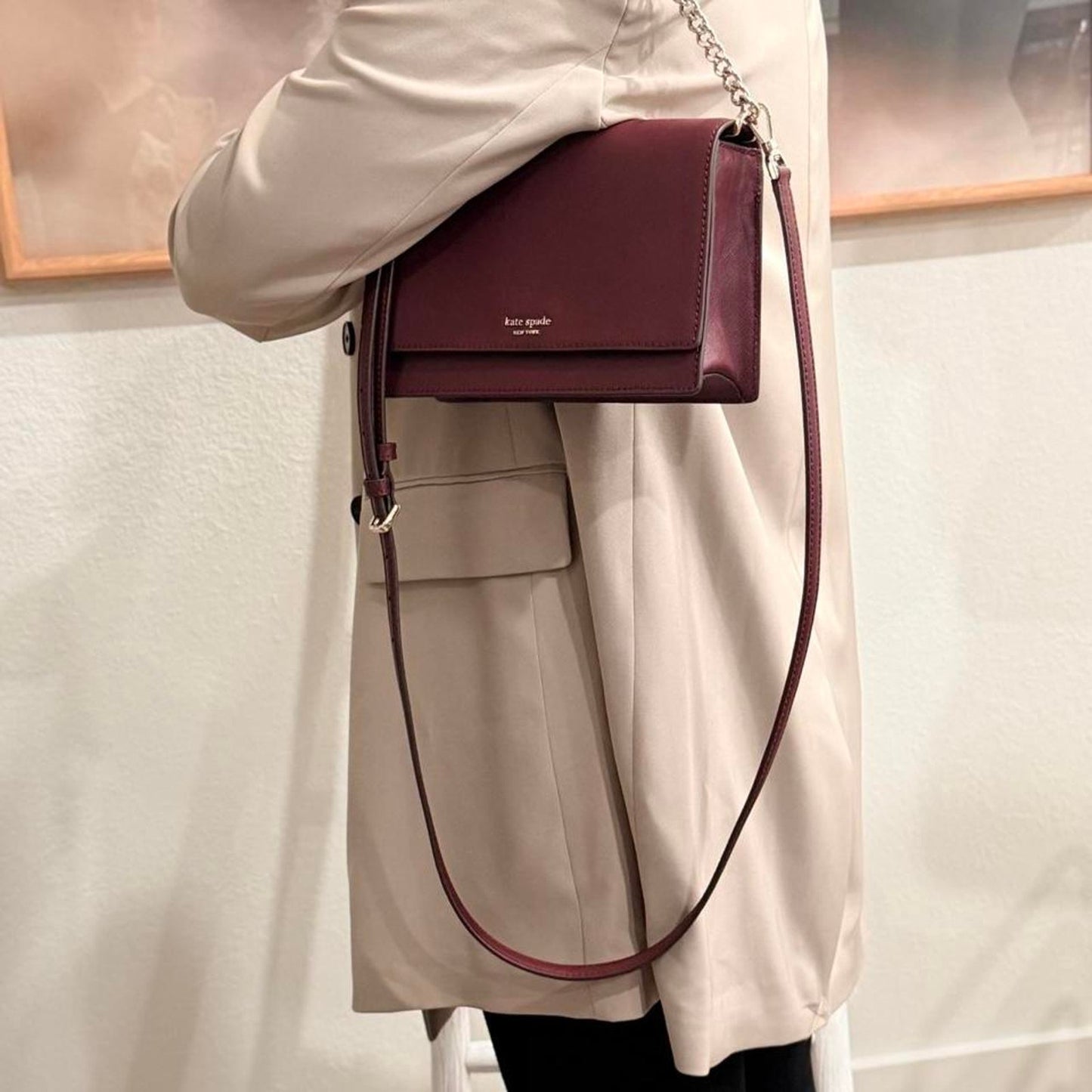 Kate Spade New York Cameron Convertible Crossbody Women’s Saffiano Bag Burgundy