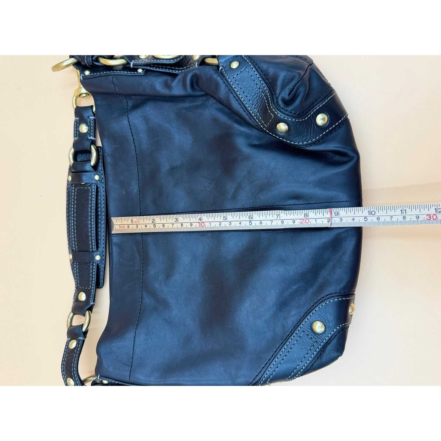 Coach Carly Black Leather Hobo Shoulder Bag Turnlock Brass Hardware Large Purse