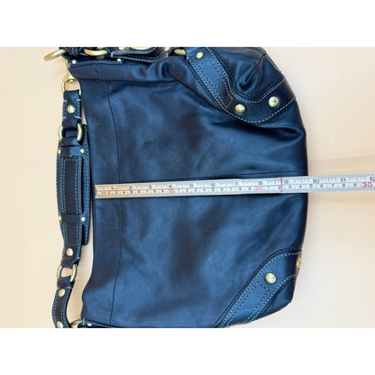 Coach Carly Black Leather Hobo Shoulder Bag Turnlock Brass Hardware Large Purse
