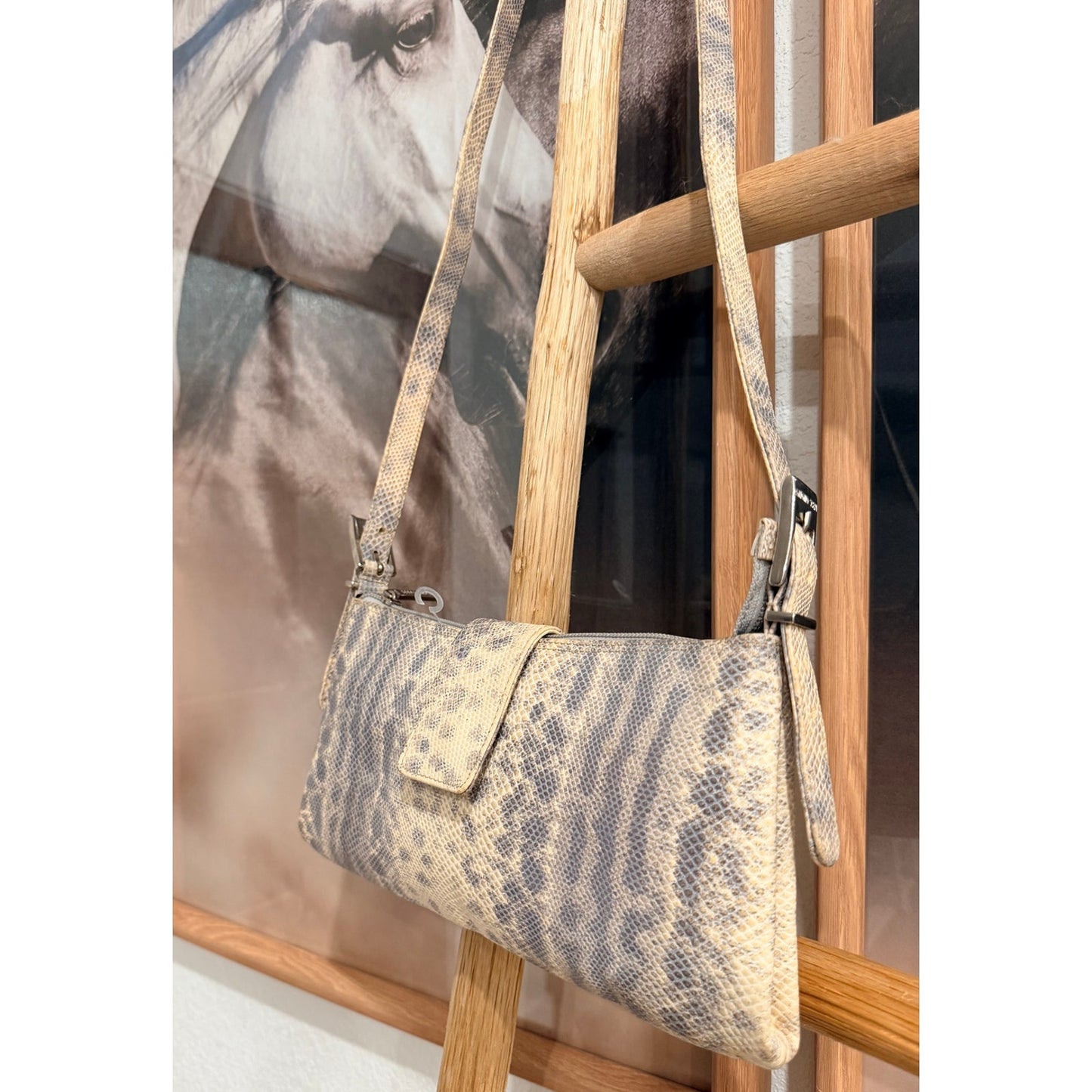 Antonio Scepi Neutral Snakeskin Shoulder Strap Clutch in Genuine Italian Leather