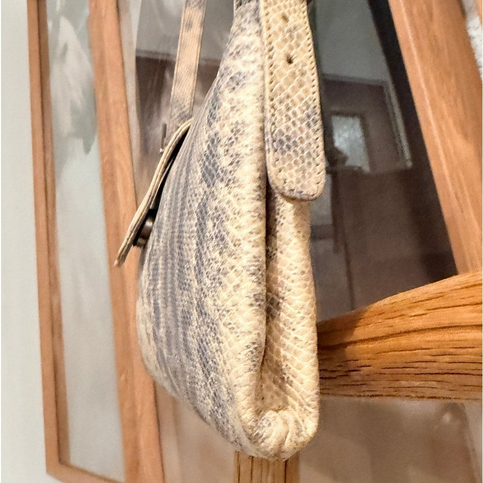 Antonio Scepi Neutral Snakeskin Shoulder Strap Clutch in Genuine Italian Leather