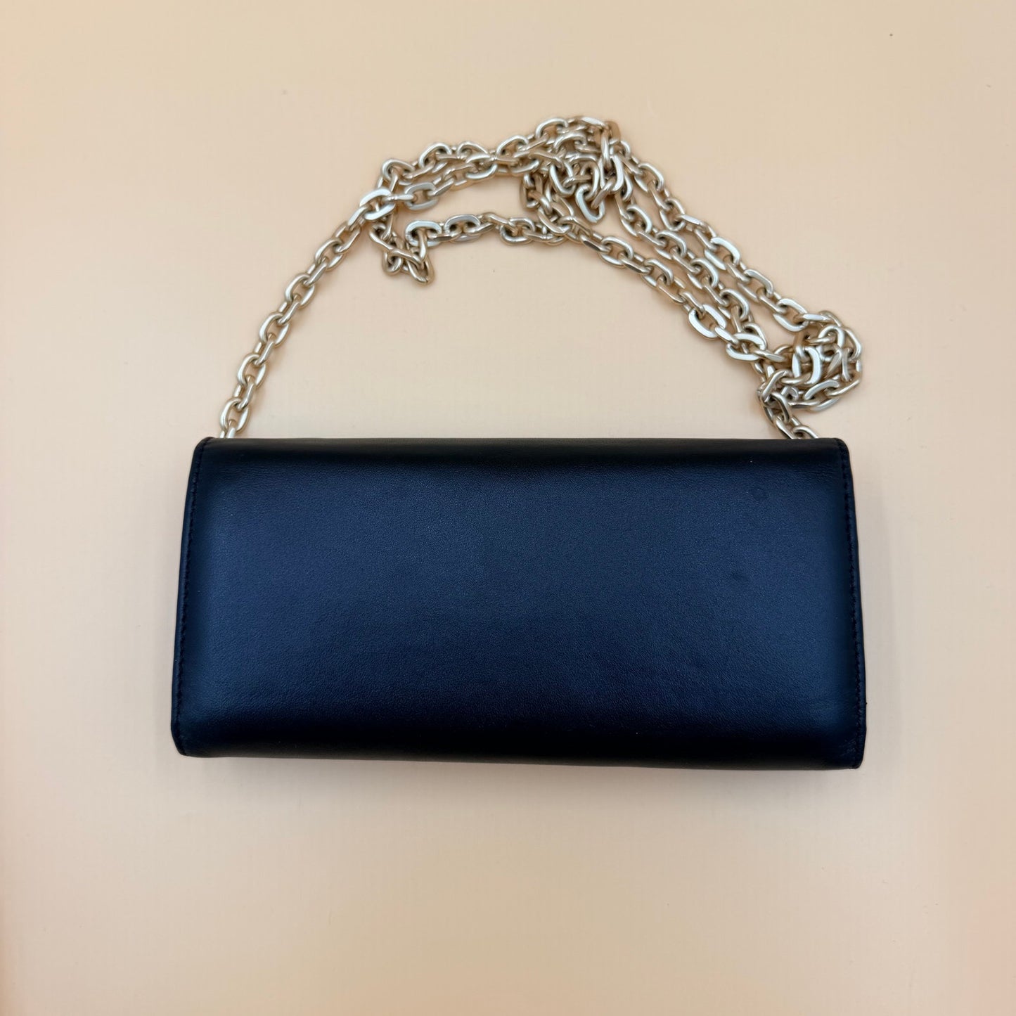 Valentino by Mario Valentino Black Leather Wallet on Chain WOC Crossbody Gold Chain