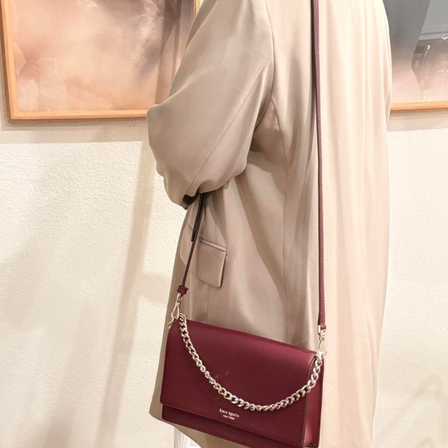 Kate Spade New York Cameron Convertible Crossbody Women’s Saffiano Bag Burgundy
