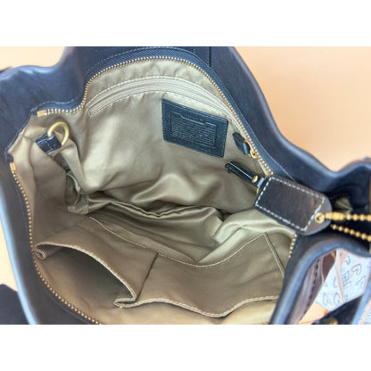 Coach Carly Black Leather Hobo Shoulder Bag Turnlock Brass Hardware Large Purse
