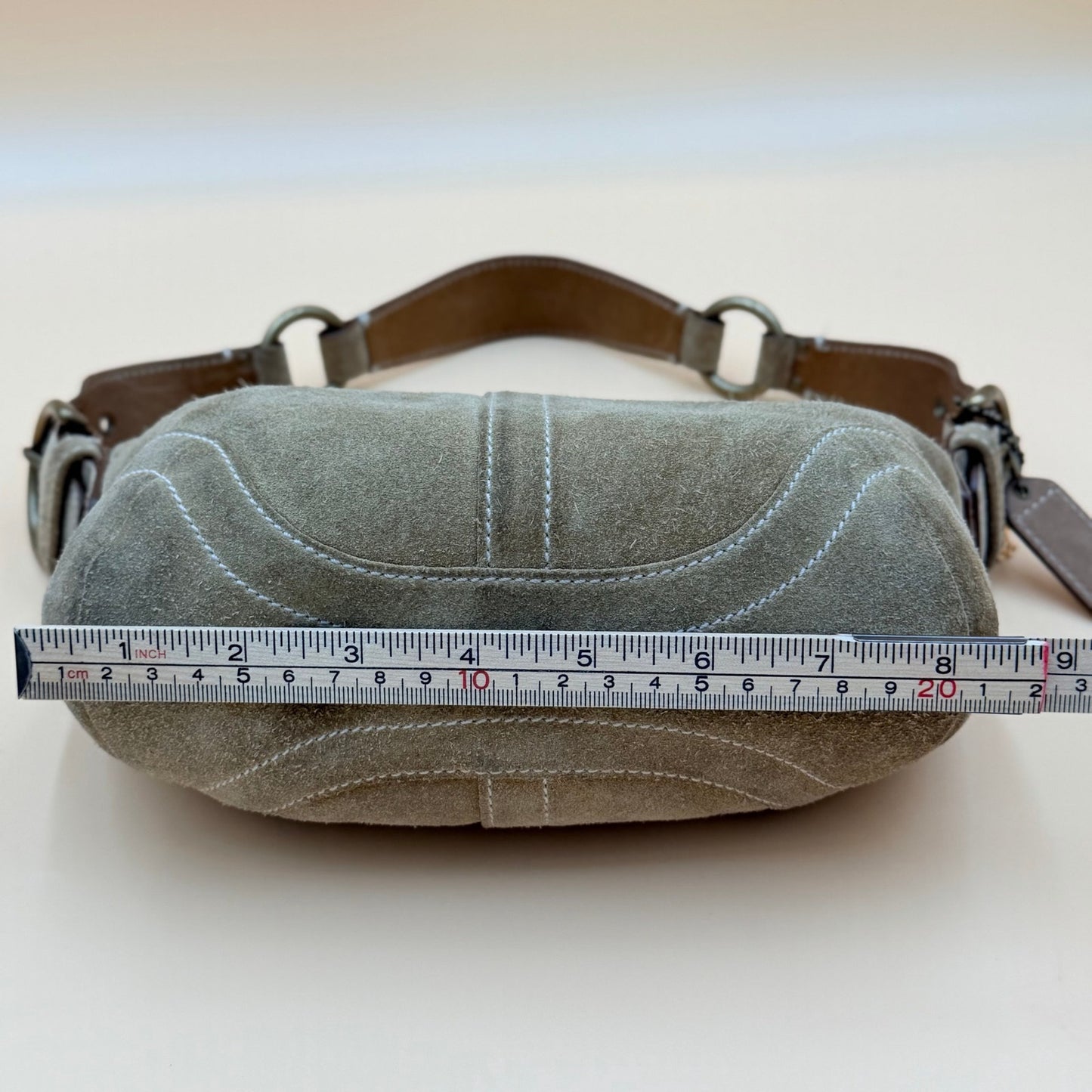 Y2k Coach Soho Suede Hobo Shoulder Bag Camel Tan Leather Trim Brass Hardware