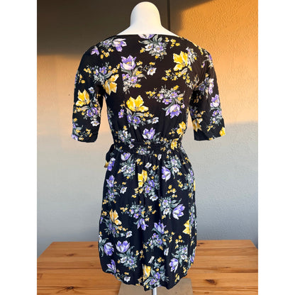 Abercrombie & Fitch purple & yellow floral wrap dress with tie waist, size XS J0092-01