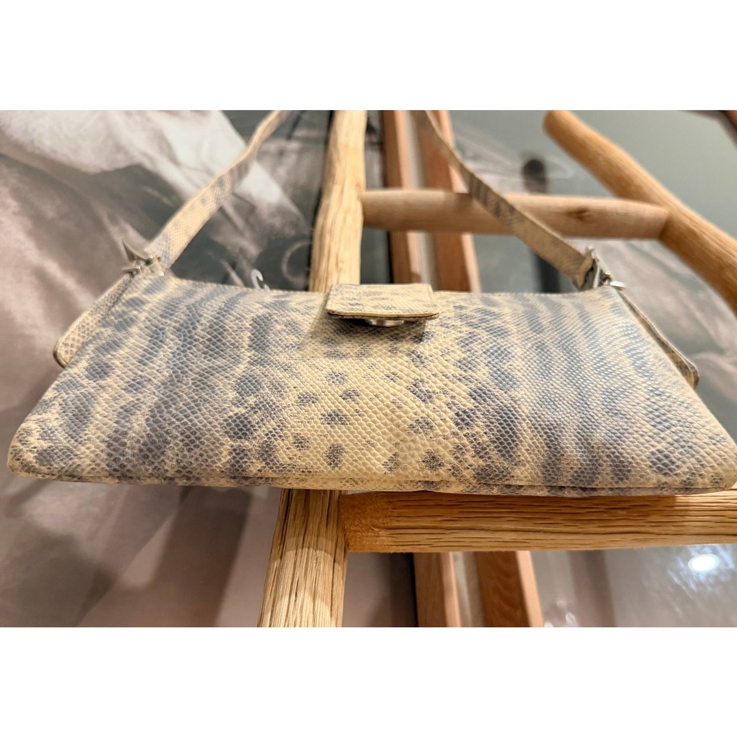 Antonio Scepi Neutral Snakeskin Shoulder Strap Clutch in Genuine Italian Leather
